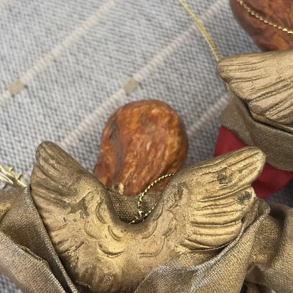 Angel Red Gold Robes Musician Vintage Cottagecore Christmas Ornament‎ Lof of 2